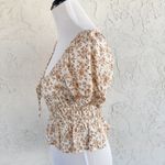 Arizona Jeans Arizona Jean Company Floral Smocked Blouse - Cream and Brown Photo 1