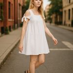 ZARA Trafaluc Collection Womens Dress Size M White Poplin Bow Sleeve Mini NEW Photo 1