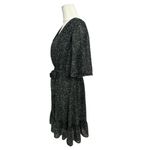 Manydress Womens Size L Floral Chiffon Dress Navy V Neck Short Butterfly Sleeve Blue Size L Photo 4