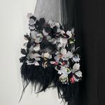 CARTISE Women's Black Floral Feather Sheer Sleeve V Photo 5