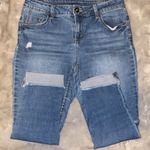 Distressed Blue Denim Jeans – Classic Streetwear Style with Branding Patch Size 8 Photo 1