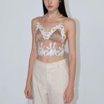 SNT Elegant Beige and White Floral Lace Top S Tan Photo 1
