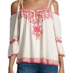 Love Sam  Ivory Rose Embroidered Peasant Top Cold Shoulder Size Small Photo 0