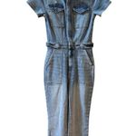 Good American  Short Sleeve Point Collar Straight  Denim jumpsuit Photo 3