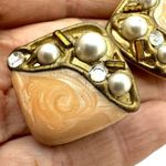 Square faux pearl rhinestone peach earrings Orange Photo 3