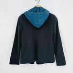 IKKS One Button Blazer With Full Zip Hood Black Navy Blue Women's 36 Small Photo 2