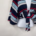 Anthropologie Dee Elly Striped Flare Bell Sleeve Knot Tie Crop Top Shirt Striped V-Neck Photo 6