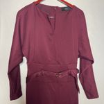 BGL Burgundy Office Solid Color Long Sleeve Squareneck Jumpsuit with Belt Sz S Red Photo 6