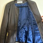 T Tahari Black Leather Collarless Zip Front Jacket Women's Size L Photo 9