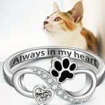 Infinity Heart Paw Print Ring for the Cat Lover “ Always in my Heart”Size 6 NWT Silver Photo 2
