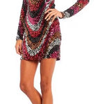 B Darlin Sequined Low-Back Mini Dress Juniors XS Multi Crew Neck Long Sleeve Photo 0