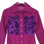 Vintage 70's Purple Dress Faux Fur Bodice Long Sleeve Felt Collared Berry Jewel Photo 1