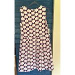 Bow Print Lace Neck Dress Ivory Pink Navy Sleeveless Women's M , Deep or Shallow White Size M Photo 5