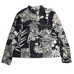 Chico's Vtg 1990s  Black Ivory Illustrated Floral Button Up Cotton Jacket 1 M Photo 0