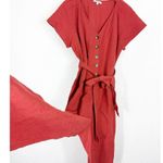 Madewell  Linen-Cotton Pleat-Sleeve Jumpsuit Size 14P Rust Short Sleeve Cropped Photo 10