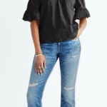 Madewell Eyelet Off-the-Shoulder Ruffled Short Sleeve Top in Black Size Large Photo 0