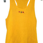 Mudd  Yellow Ribbed Tank Top Women's Racerback Embroidered Heart Peace Flower y2k Photo 0