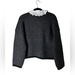 Maje  Mestino Wool Blend Cardigan Collared Sweater Gray Preppy Size 1/Small Photo 6