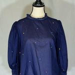 Farm Rio  Embroidered Beaded Flowers Blouse With Puff Sleeves Women’s Size Lg Photo 0