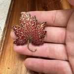 MMA Metropolitan Museum of Art Gold Tone Red Enamel Maple Leaf Pin Brooch 1985 Photo 2