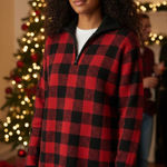 Ralph Lauren Lauren  Lambswool Plaid 1/4 Zip Sweater Women's Medium Photo 0