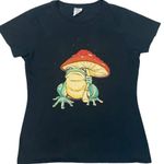 Retro Frog Under Mushroom Umbrella Baby Tee Black Women’s Medium Cottagecore Photo 0