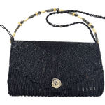 Vintage Black Beaded Handbag Evening Bag Foldover Classic Night Out Photo 0