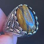 Natural oval tigers eye stone S925 silver ring size 9 Photo 5