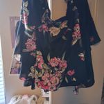 City Chic off the shoulder bell sleeve floral blouse sheer in black and multi-colored size small/16. Photo 3