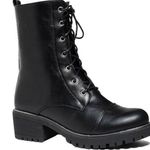 Refresh Black Lug Sole Mid Calf Combat Boot Photo 1
