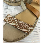 Eddie Bauer  W. Kara Canvas‎ Wedge Sandal Brown Leather Straps Size 9 Photo 1