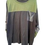 Emery Rose Colorblock Long Sleeve Top Sparkle sliver On Green Size 4XL Photo 0