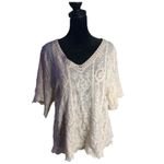 Democracy  BOHO Floral Lace Top Size M Cream Bell Sleeves Romantic Ethereal Photo 4