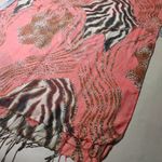 Animal Print Coral Scarf With Zebra Leopard Patterns Light Sheer Fabric Fringe Brown Photo 5