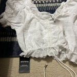 Storets NWT  White Eyelet Cinched Front Crop Top S/M Photo 7