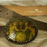 Women’s Inlaid Angels Rhinestone Gold PLeather Gold Buckle Med 30 Photo 0