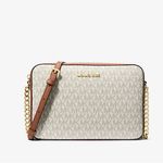 Michael Kors Jet Set Large Printed Logo Crossbody Bag Cream/Tan Photo 1