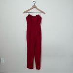 Red Strapless Jumpsuit with‎ Belt and Pockets Photo 9