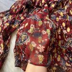 ZARA Red Sheer Ruffled Floral Paisley Peasant Blouse Photo 5