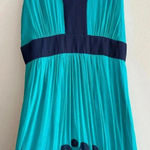 Miss Sixty  Teal and Navy Blue Silk Gown Maxi Floral Dress, Size 4 Photo 10
