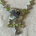 Silver Tone & Green/Blue Floral Necklace Photo 2