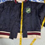 Sandro Paris Brocade Embroidered Crest Floral Bomber Jacket Size 2 Navy Blue Photo 10