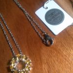 Yellow Swarovski Crystal Sterling Silver Circle Pendant Stainless Steel Necklace Photo 2