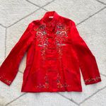 Vintage Red Satin Floral Bird Design Embroidered Chinese New Year Jacker Mandari Photo 0