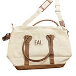 Vintage LL Bean Boat and Tote Canvas Leather Trim Weekender Bag Brown Monogram Photo 0