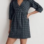 Madewell Marianna puff sleeve green plaid faux wrap mini dress M NEW Photo 0