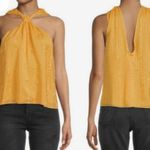frame denim FRAME Silk Crinkle Draped Halter Neck Kumquat Yellow Top Size S/P Photo 6
