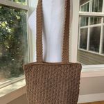 Vintage Tan Crochet Woven Shoulder Tote Bag Made in India Photo 1