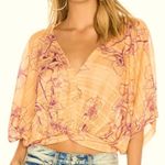 Free People  One Dance V-Neck Top in Coral and Purple Women’s Size Medium Photo 0