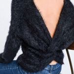 Love Tree Black Fuzzy Twist Back Sweater Photo 1